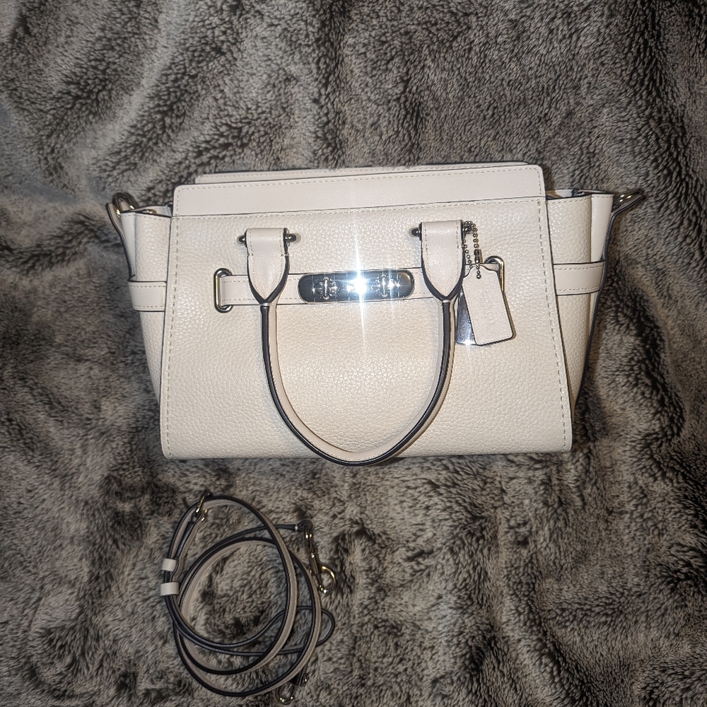 Coach White Pebble Leather Crossbody Satchel
